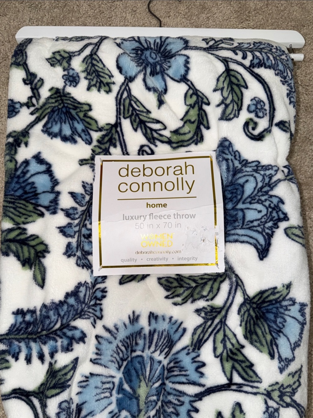Deborah Connolly Blue & Green Floral Luxury Fleece Throw